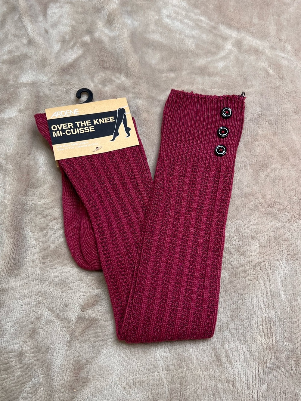 ARDENE Burgundy Red Over-The-Knee Ribbed Y2K Boot Socks